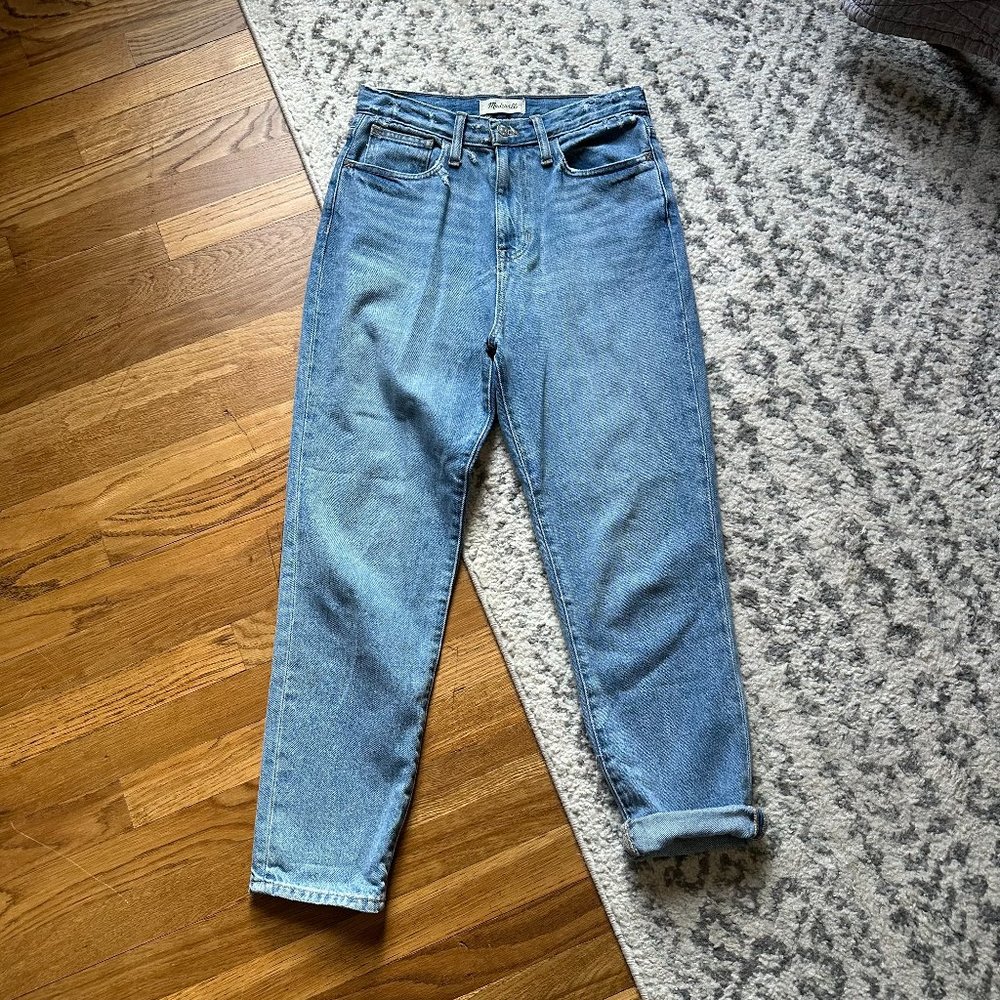 MADEWELL The Mom Jean 26 light-medium denim with distressing